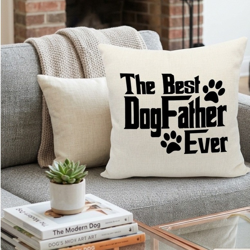 The Best DogFather Ever Throw Pillow Cover Cream Linen Pet Lover Gift Square